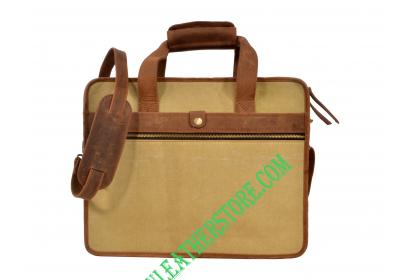 Retro Crazy Horse Cowhide and Canvas Shoulder Bag Genuine Leather Messenger Bag